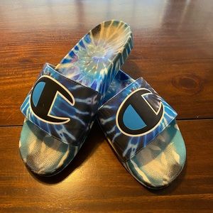 Blue Tie Dye Champion Slides